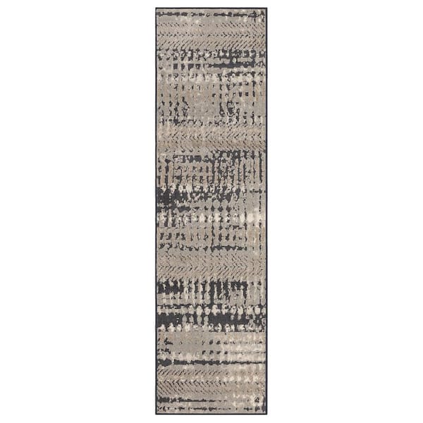 Gaillard Grey 2 ft. 1 in. x 7 ft. 6 in. Modern Contemporary Abstract Striped Runner Rug
