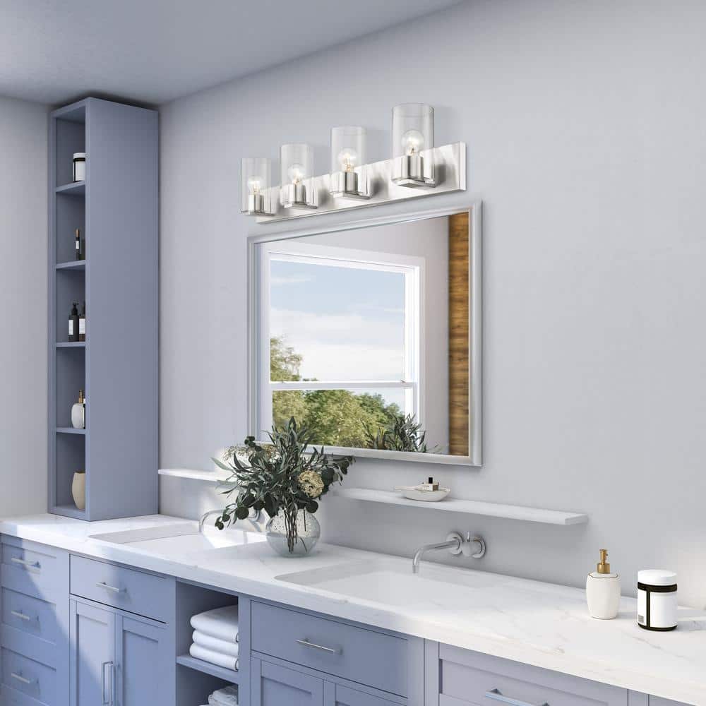 Zurich Elegance Brushed Nickel 4-Light Vanity with Clear Glass