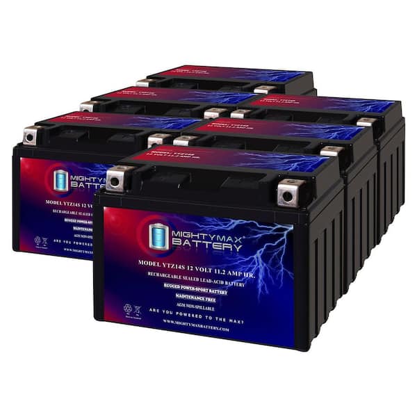 YTZ14S -12 Volt 11.2 AH, 230 CCA, Rechargeable Maintenance Free SLA AGM Motorcycle Battery - Pack of 6