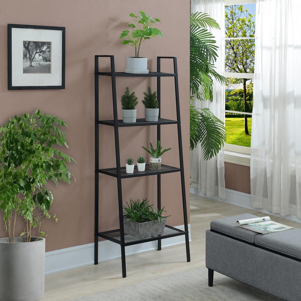 Modern Black 4-Tier Powder Coated Metal Plant Stand