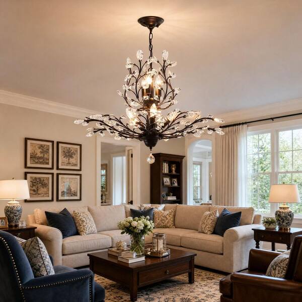 Genoci 8-Light Black Dimmable Empire Chandelier for Living Room