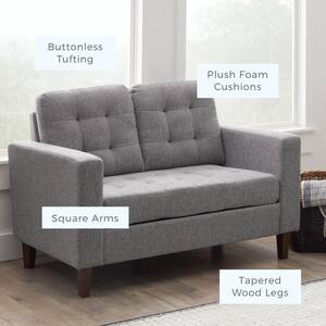 Brynn 60 in. Light Gray Polyester Upholstered 2 Seat Square Arm Loveseats with Buttonless Tufting