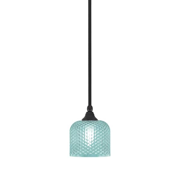 Unbranded Sparta 100-Watt 1-Light Espresso Shaded Pendant Light Mini Pendant with Turquoise Textured Glass, No Bulb Included