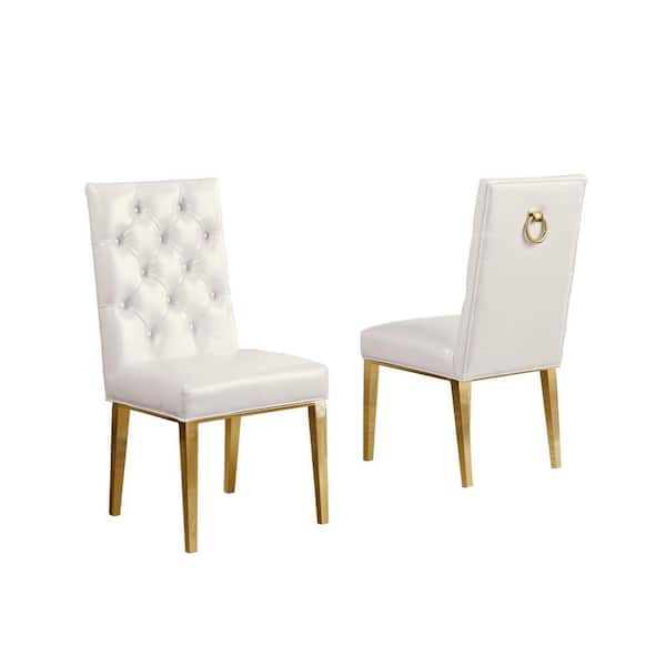 Fed White Faux Leather Gold Chrome Legs Chairs (Set of 2)