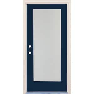 36 in. x 80 in. Right-Hand/Inswing 1 Lite Satin Etch Glass Indigo Painted Fiberglass Prehung Front Door w/4-9/16" Frame