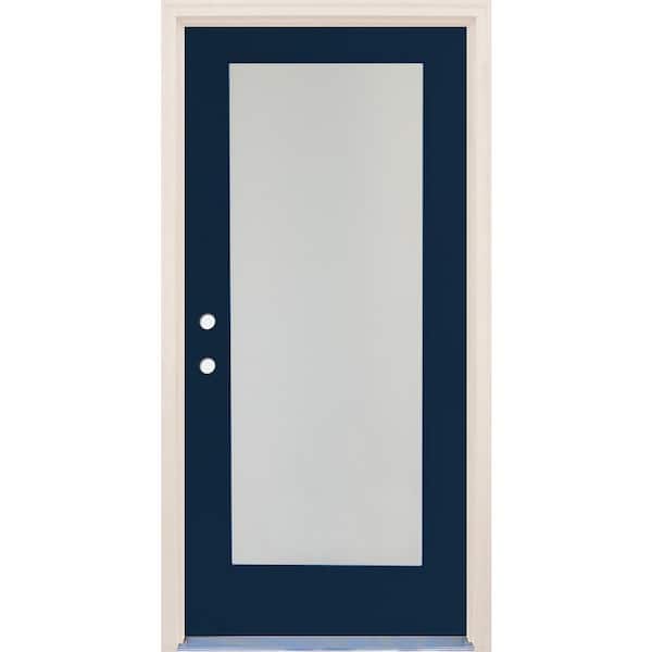 Builders Choice 36 in. x 80 in. Right-Hand/Inswing 1 Lite Satin Etch Glass Indigo Painted Fiberglass Prehung Front Door w/6-9/16" Frame