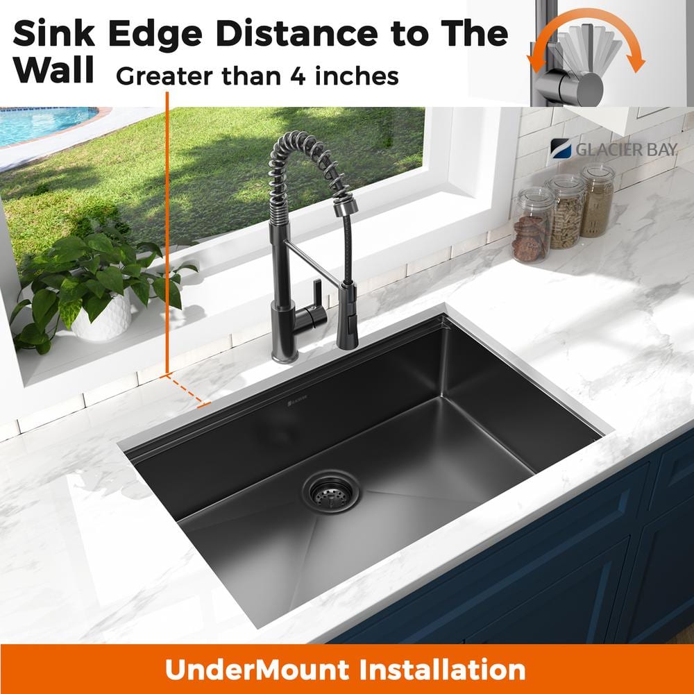 Gunmetal Black Stainless Steel Single Bowl Undermount Kitchen Sink with Faucet