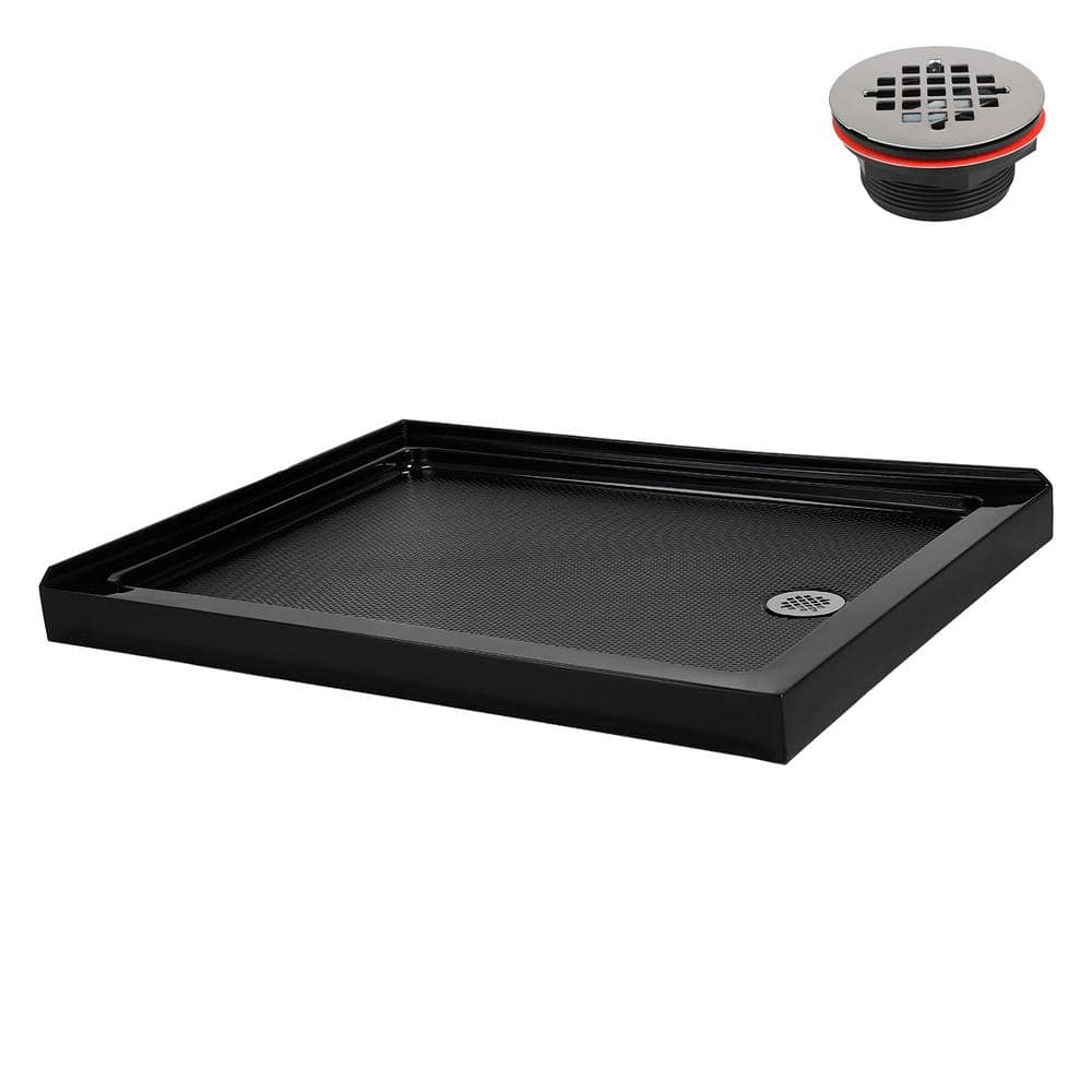 Glossy Black 48 x 36 Acrylic Corner Shower Base with Right Drain