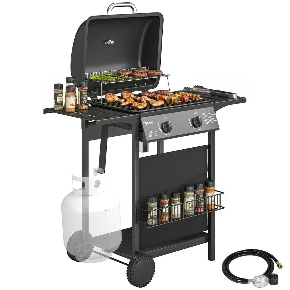 Outsunny 2-Burner Portable Propane Gas Grill in Black with