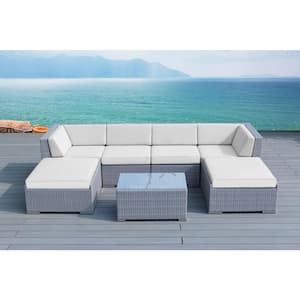 Ohana Gray 7-Piece Wicker Patio Seating Set with Sunbrella Natural Cushions