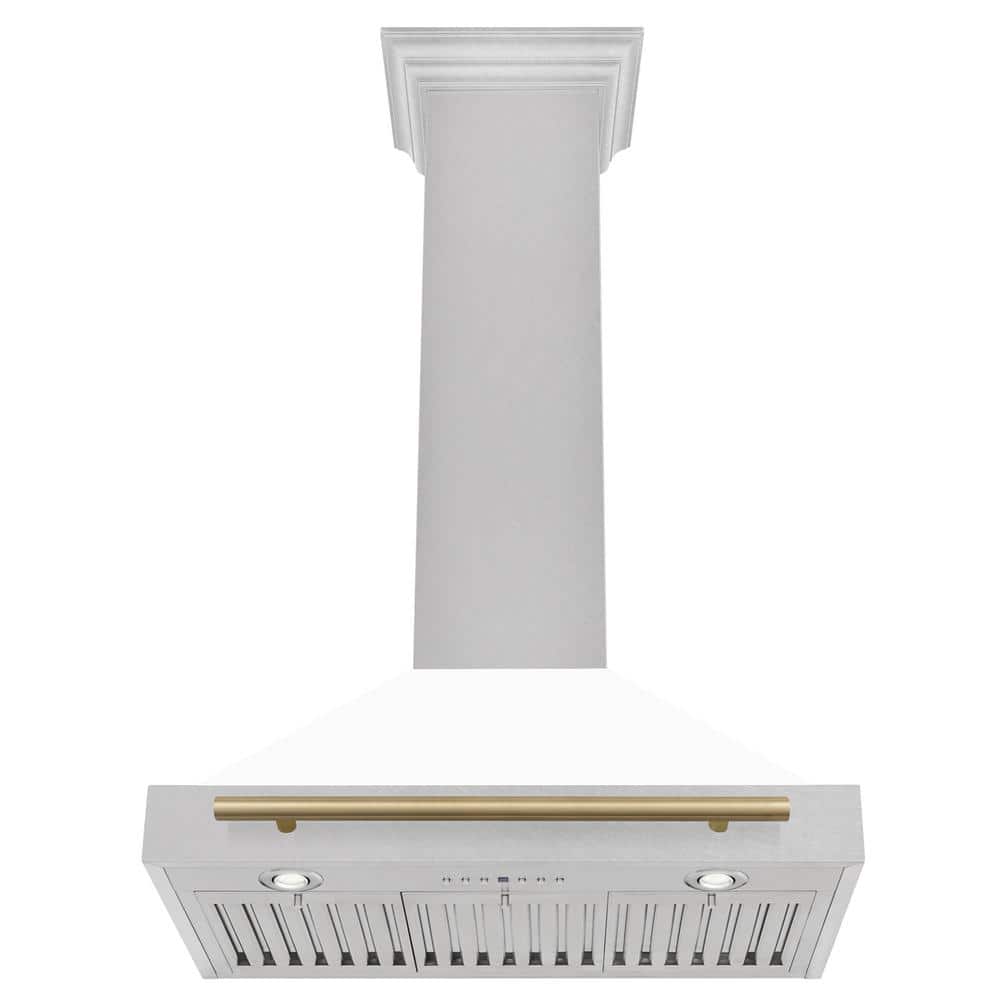 30'' White Matte and Champagne Bronze Wall Mount Range Hood