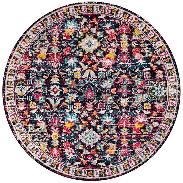 Modern Persian Boho Multi/Purple 5 ft. Round Floral Area Rug