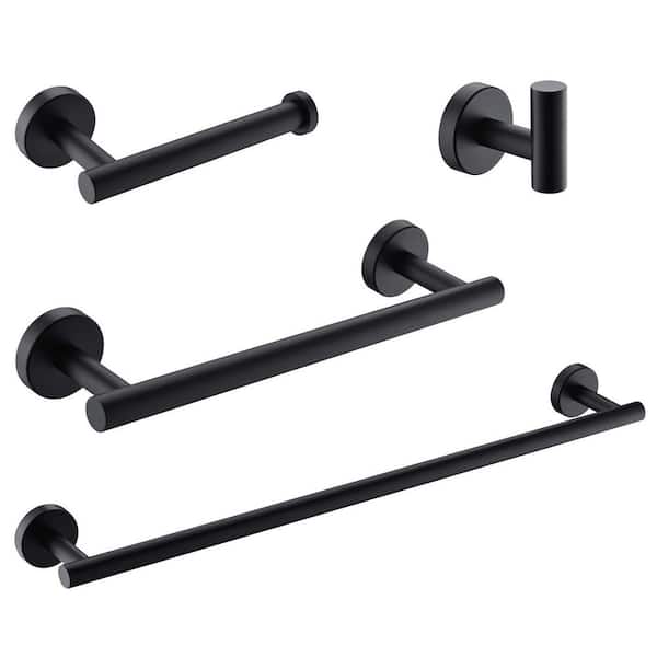 4-Pieces Matte Black Bathroom Accessories Set, Bath Towel Bar Set, Towel Racks for Bathroom Wall Mounted.