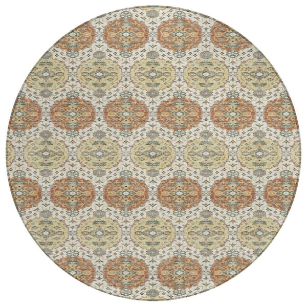 Chantille Machine Washable Indoor/Outdoor Abstract ACN2918 Cream 8 ft. x 8 ft. Round Rug