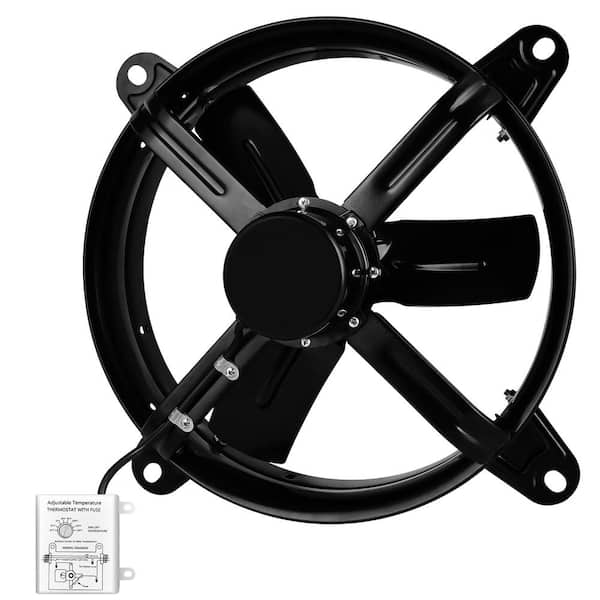 Tidoin 14 in. Black 1239 CFM High-Speed Shutter Exhaust Fan with Adjustable Temperature Thermostat