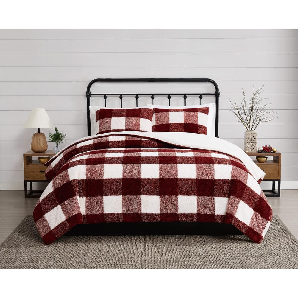 Twin Burgundy Plaid Down Alternative Comforter Set