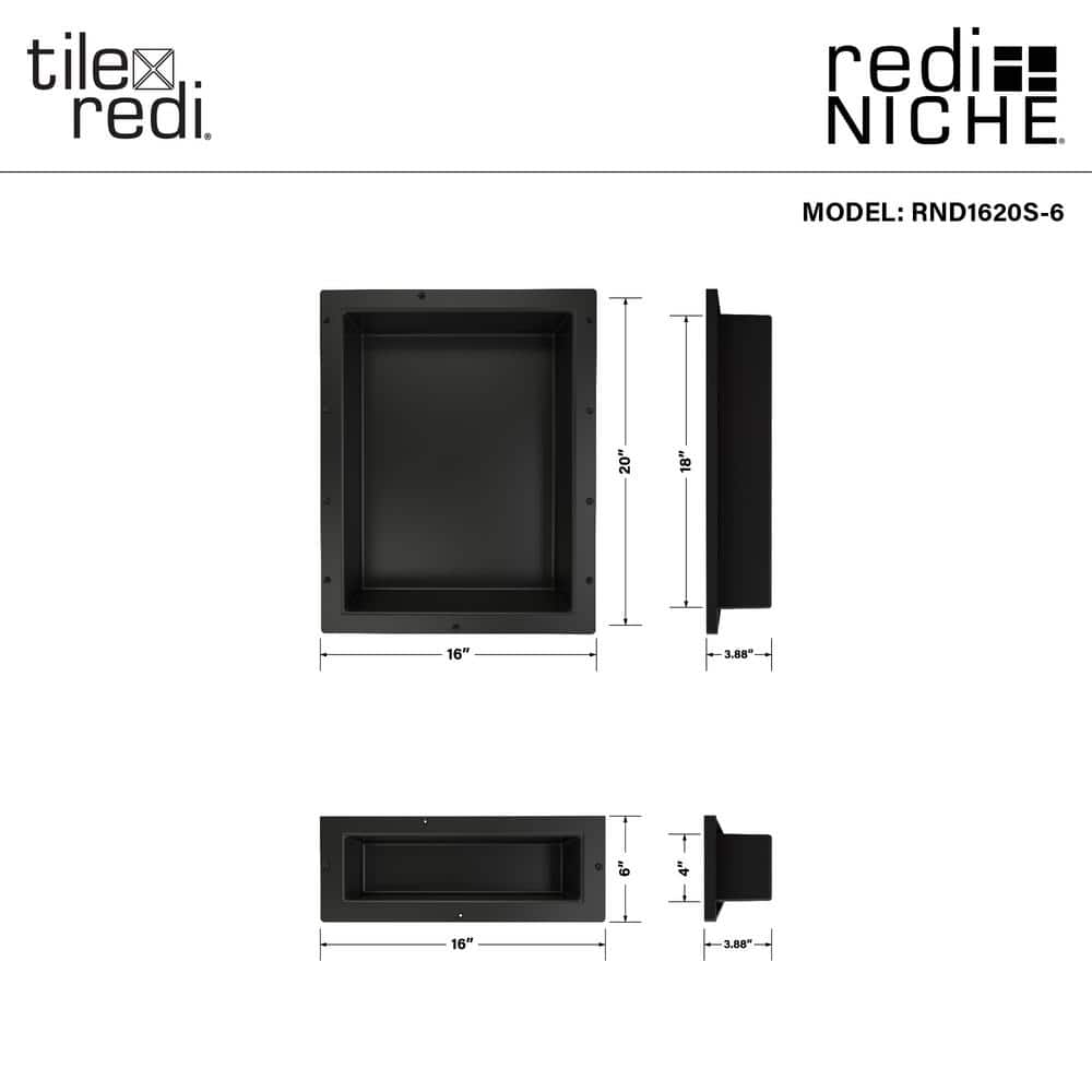 Black Double Recessed Plastic Shower Shelf, 16" x 26"