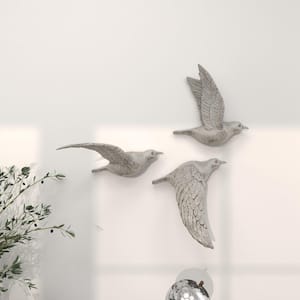 Resin Silver Metallic 3D Sculpted Bird Wall Decor (Set of 3)