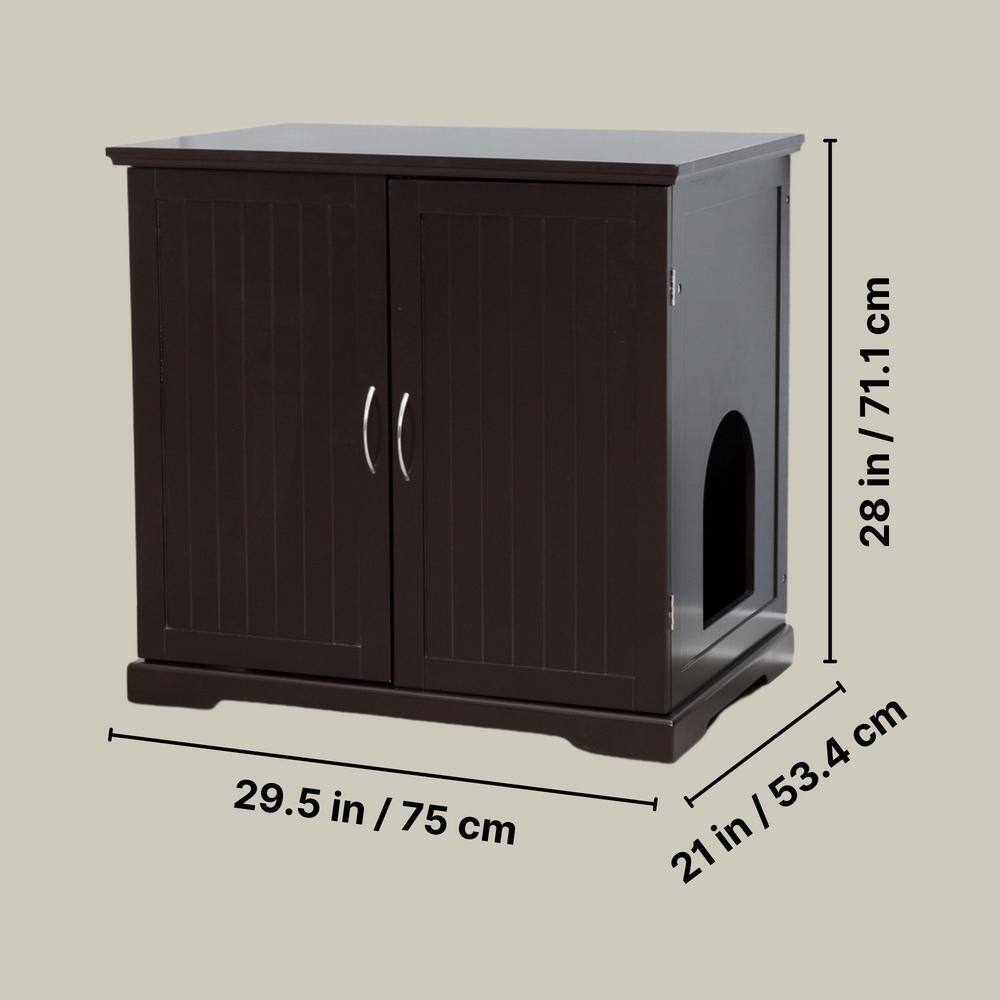 XL Espresso Brown Wooden Litter Box Enclosure with Drawer
