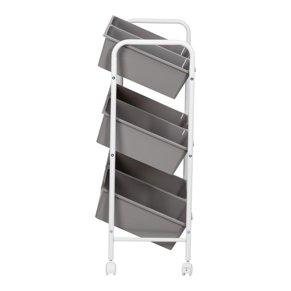 Gray and White 6-Bin Rolling Storage Cart
