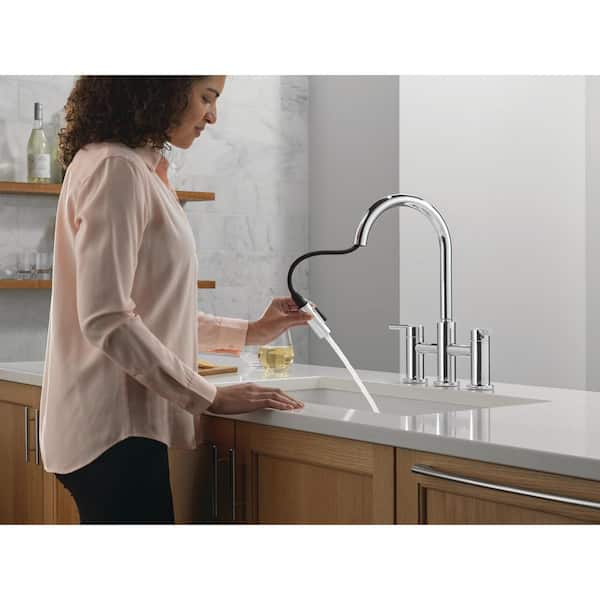 Nicoli Double Handle Bridge Kitchen Faucet in Chrome