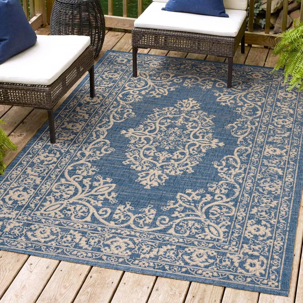 Mediterranean Dream Blue & Ivory Synthetic Medallion Rug