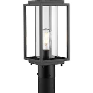 Macstreet 13.5 in. 1-Light Textured Black Steel Transitional Outdoor Post Light with Clear Glass Shade