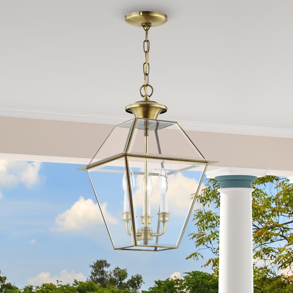 Antique Brass 3-Light Pendant with Clear Beveled Glass