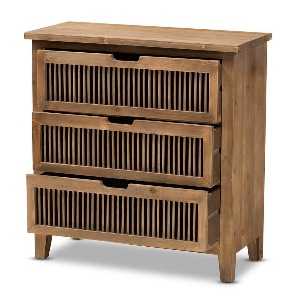 Clement Medium Oak 3-Drawer Wood Spindle Chest