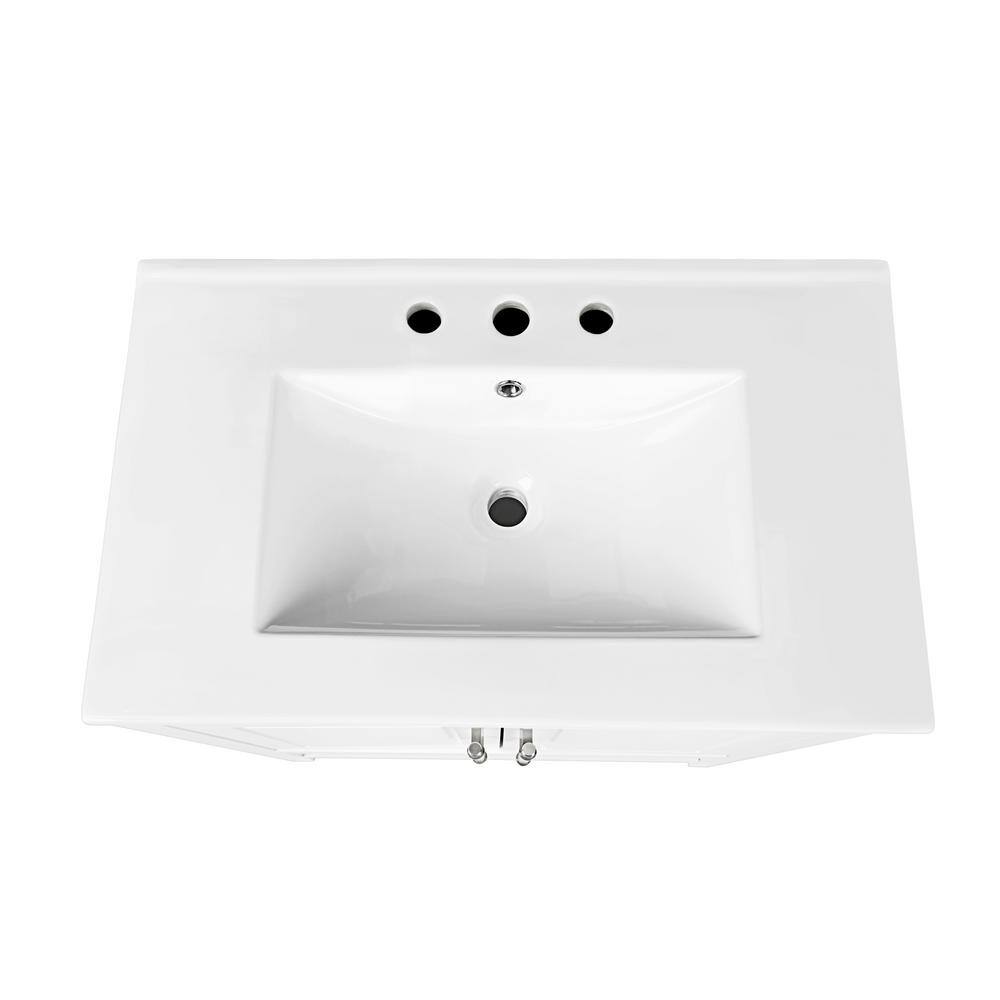 30" White Wood Freestanding Single Sink Bath Vanity with Ceramic Top