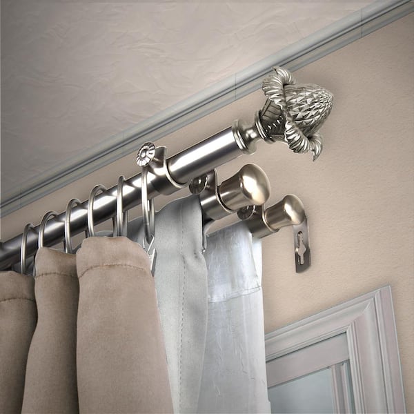 EMOH 13/16" Dia Adjustable 66" to 120" Triple Curtain Rod in Satin Nickel with Florian Finials
