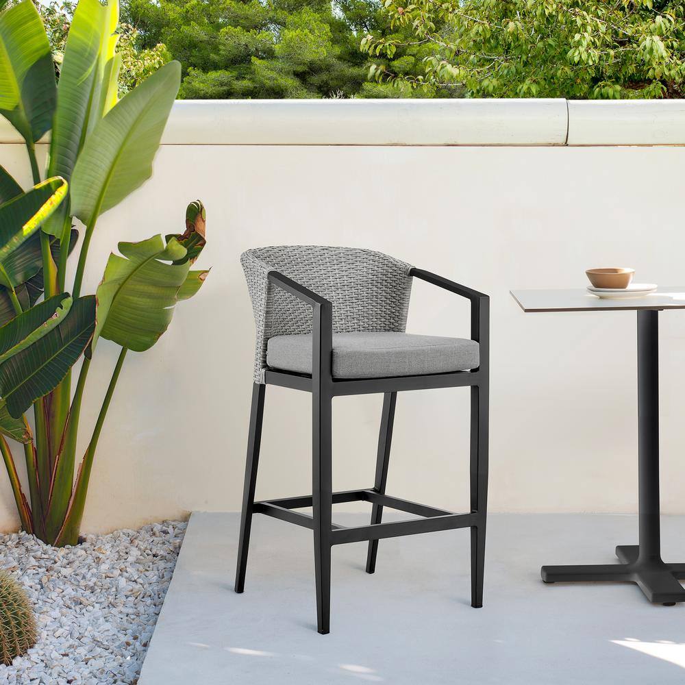Aileen Dark Grey Cushioned Aluminum and Wicker Outdoor Bar Stool
