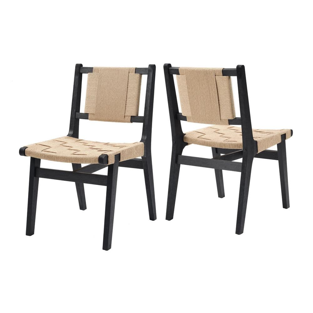 Modern Beige and Black Brushed Fabric with Woven Rope Design Dining Arm Chair (Set of 2) price history on PriceWatchPro
