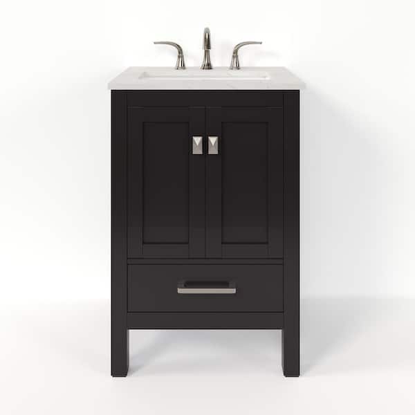 Aberdeen 24 in. Single Sink Espresso Bath Vanity with White Carrara Quartz Top (Assembled)