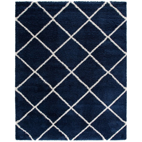 Hudson Shag 10 ft. x 14 ft. Navy/Ivory Geometric Diamonds Area Rug