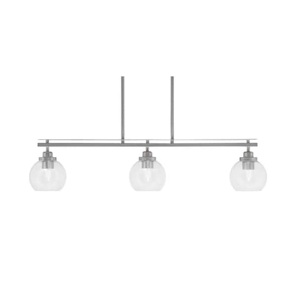 Monroe 3-Light Brushed Nickel, Billiard Light, Any room with 5.75 in. Clear Bubble Glass Shades no bulbs included