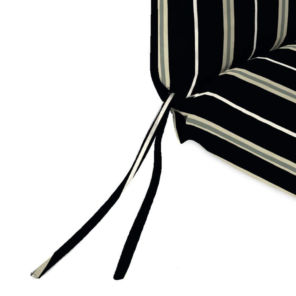 Platt Ink Black and White Striped Outdoor Chair Cushion with Ties