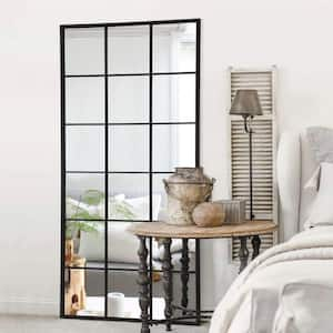 30 in. W x 69 in. H Industrial Full Length Iron Frame Window Mirror in Black