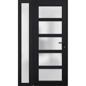 42 in. x 80 in. Left-hand/Inswing Sidelight Frosted Glass Matte Black Steel Prehung Front Door with Hardware