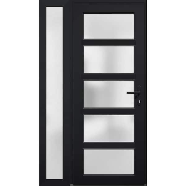 VDOMDOORS 42 in. x 80 in. Left-hand/Inswing Sidelight Frosted Glass Matte Black Steel Prehung Front Door with Hardware