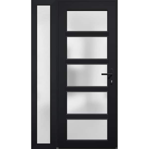 VDOMDOORS 46 in. x 80 in. Left-Hand/Inswing Sidelight Frosted Glass Black Steel Prehung Front Door with Hardware