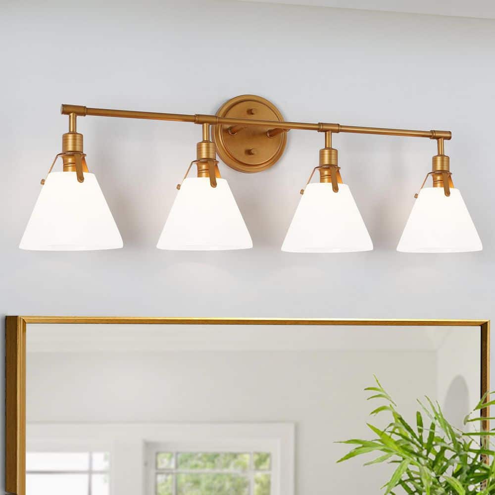 LNC Vintage Brushed Gold Bathroom Vanity Light 31.5 in. 4 LNC Vintage Brushed Gold Bathroom Vanity Light 31.5 in. 4