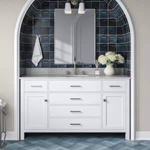 Bristol 61 in. W x 22 in. D x 35.25 in. H Freestanding Bath Vanity in White with White Marble Top
