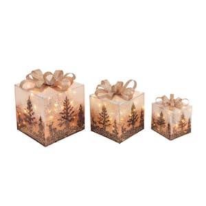 Set of 3 Electric Operated Lighted Holiday Jewel Gift Box Decor