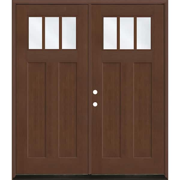 Regency 72 in. x 80 in. 1/4 TopL 3SDL Clear Glass RHIS Chstnt Fir Fiberglass Double Prehung Front Door with 6-9/16 Jamb