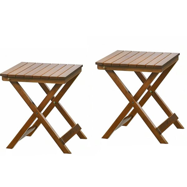 Hngilkoo Outdoor Patio Side Table Set of 2 Small Wood End Square Tables Folding Coffee for Living Room, Bedroom, Camping Brown