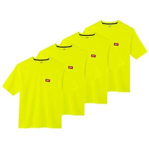Men's Large High Visibility Heavy-Duty Cotton/Polyester Short-Sleeve Pocket T-Shirt (4-Pack)