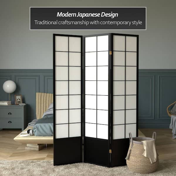 衝立 楢簾　１枚式屏風シンプル高級楢無垢ダエン簾使用ブラックフレーム衝立 Red Lantern 6 ft. Black 3-Panel Room Divider ZEN-BLK-3P - The Home