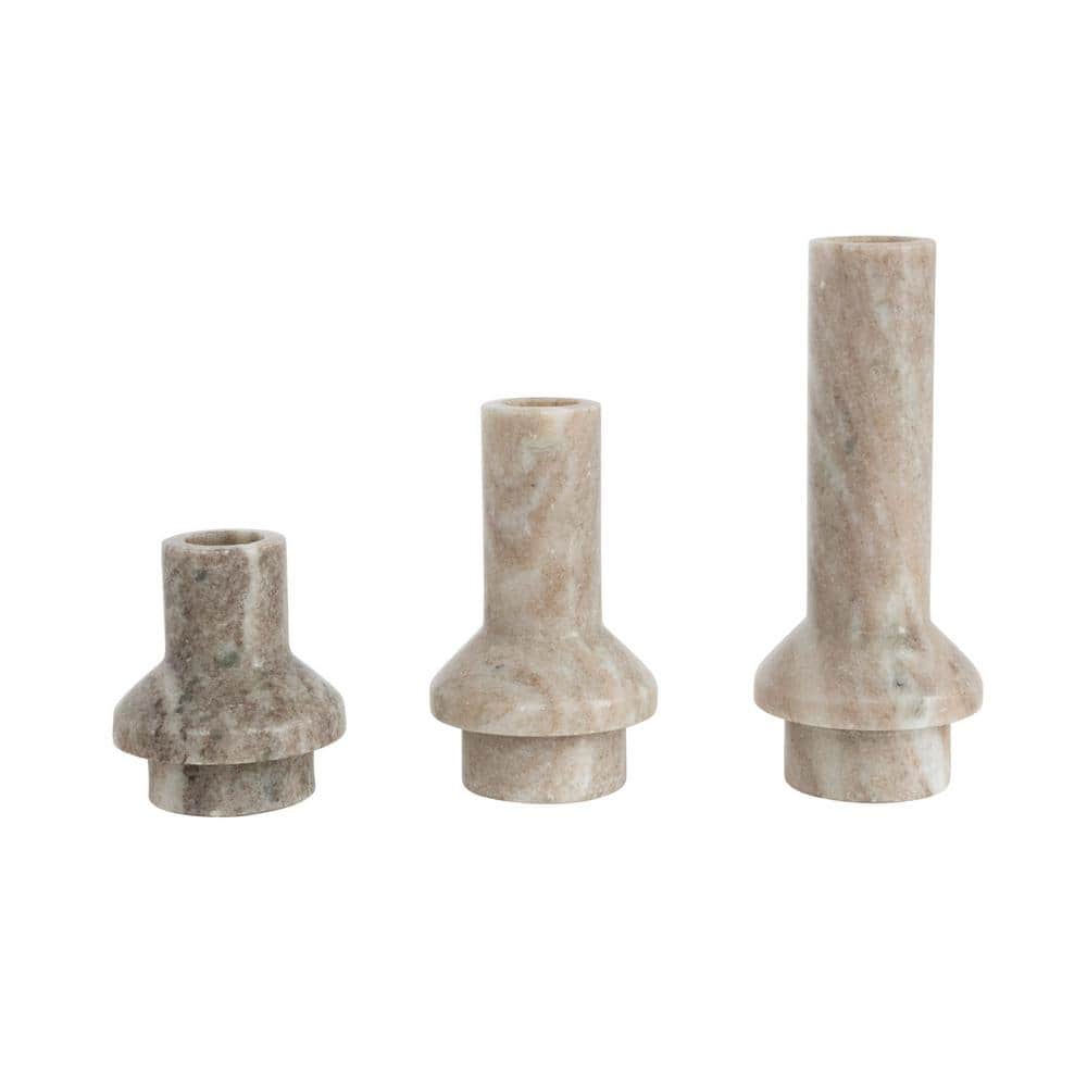Beige Marble Taper Candle Holder, 4.5"
