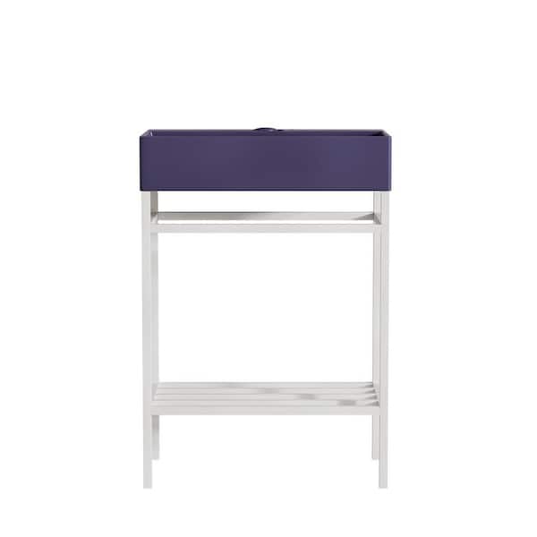Baye 23.46 in. Bathroom Ceramic Single Console Sink in Purple with White Metal Leg
